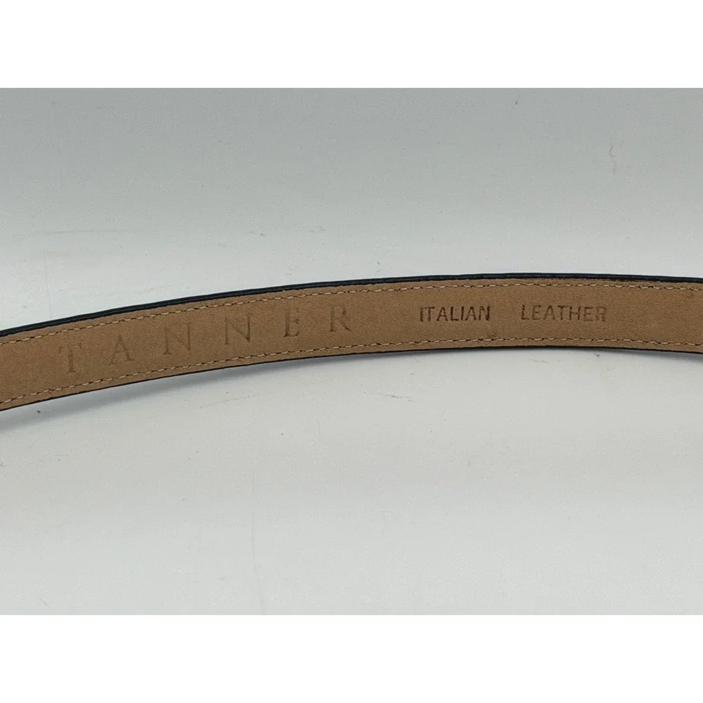 Tanner Belt Womens S Black Italian Leather Skinny Hook Loop 317ST90